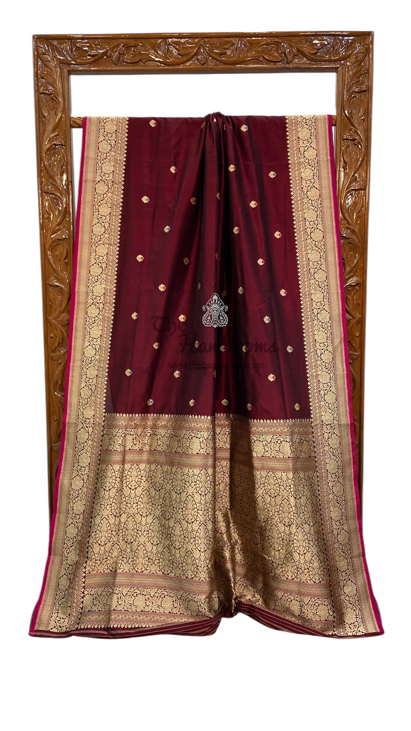 Pure Katan Silk Banarasi Handloom Saree - All over Kadua motifs With Meenakari - The Handlooms