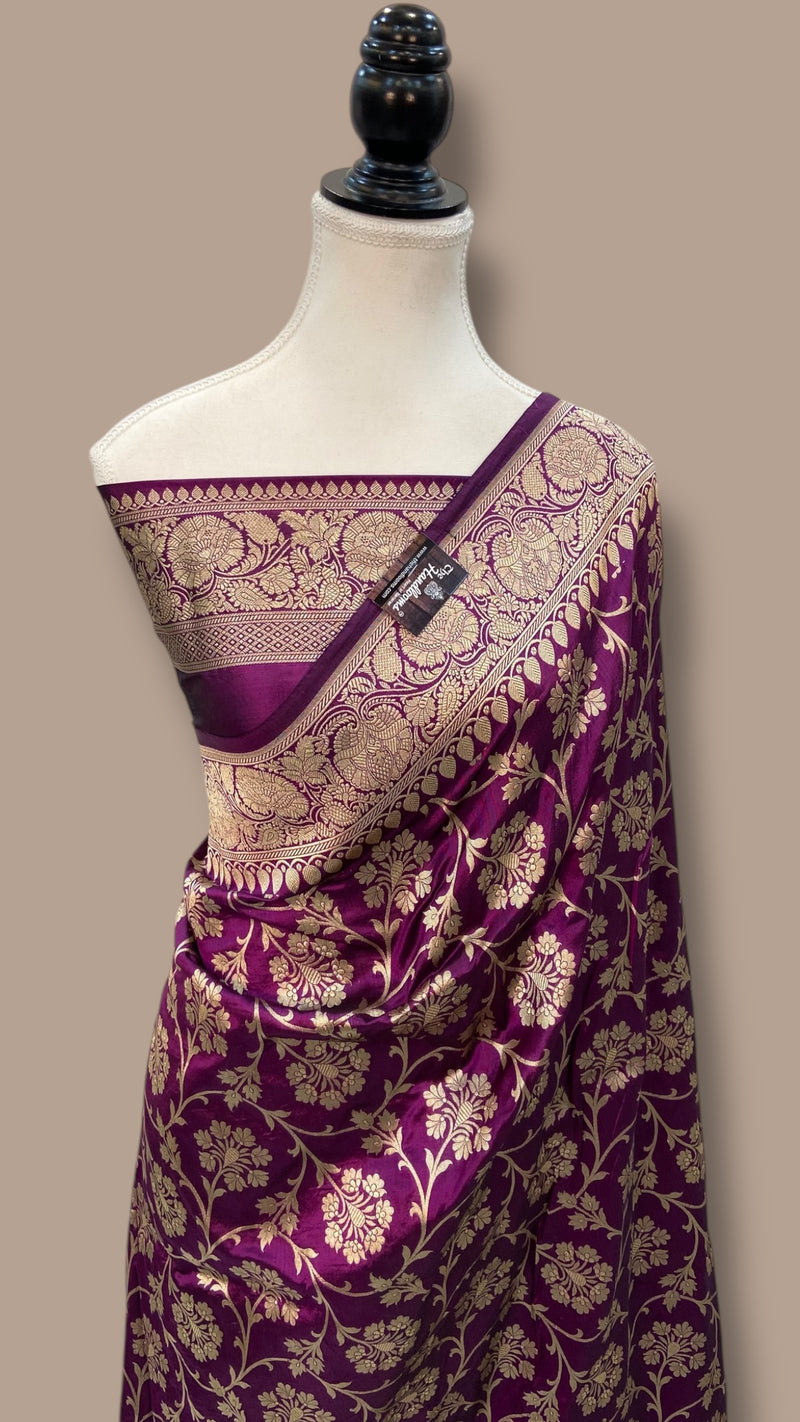 Pure Katan Silk Banarasi Handloom Saree - All Over Jaal Work - The Handlooms