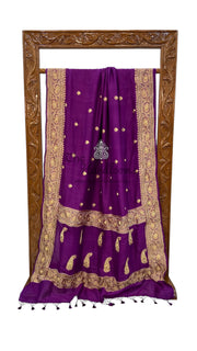 Pure Tussar Georgette Handloom Banarasi Saree with Handwork: Gota Patti, Zardozi, Diamond Chain, Katdana, and Abla Detailing - The Handlooms