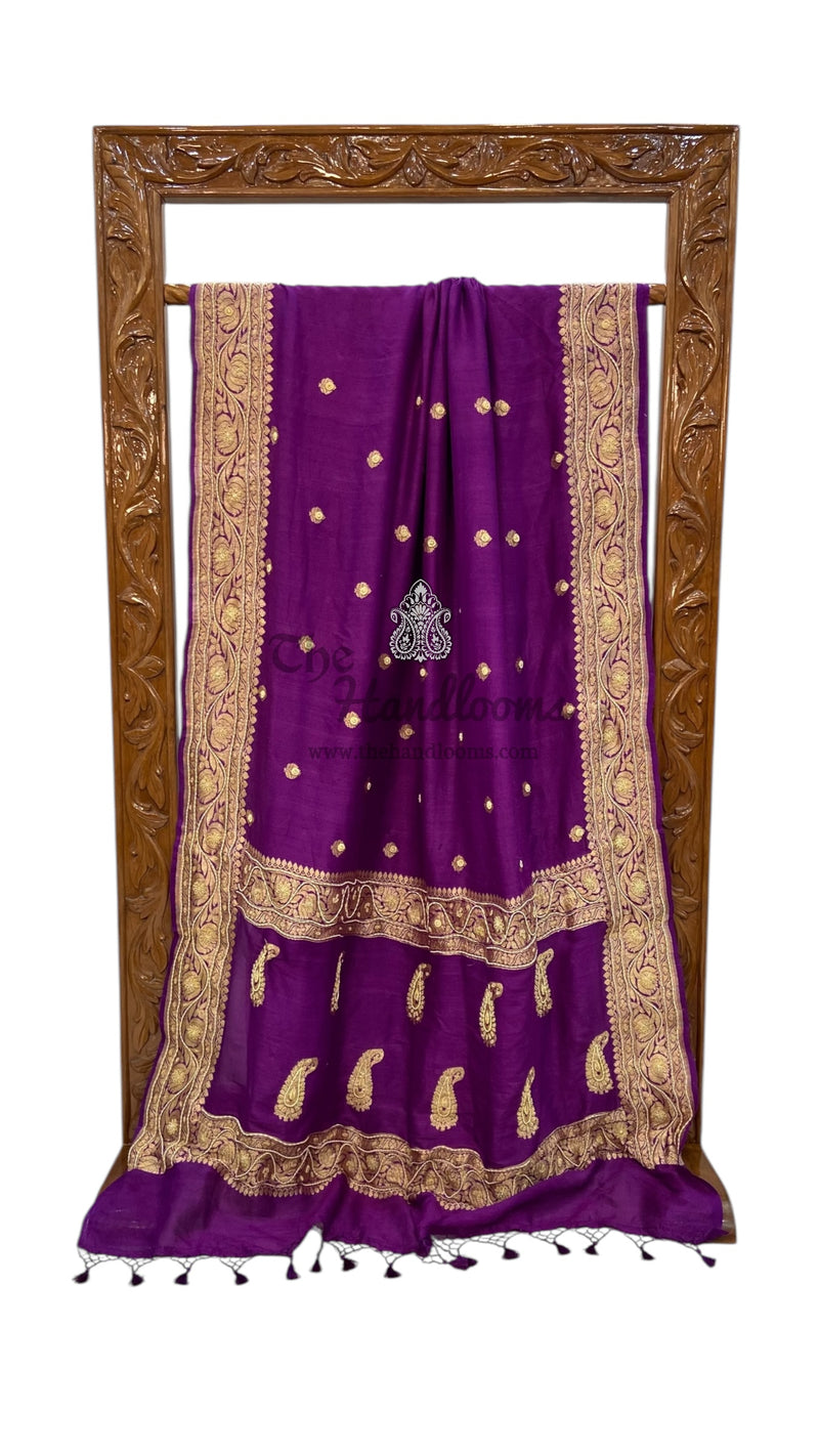 Pure Tussar Georgette Handloom Banarasi Saree with Handwork: Gota Patti, Zardozi, Diamond Chain, Katdana, and Abla Detailing - The Handlooms