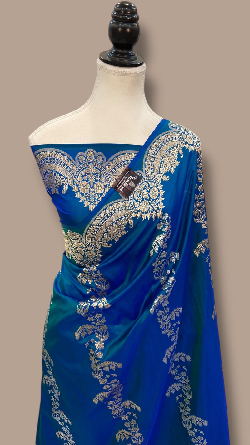 Pure Katan Silk Banarasi Handloom Saree - All over soona roopa  Kadua stripe - The Handlooms