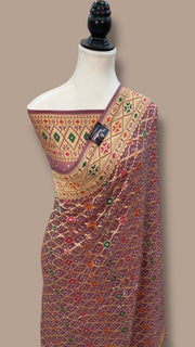 Pure Georgette Banarasi Bandhej Handloom Saree - with meenakari work - The Handlooms