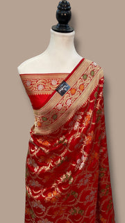 Pure Katan Silk Banarasi Handloom Saree - All over Jaal Work With Meenakari - The Handlooms
