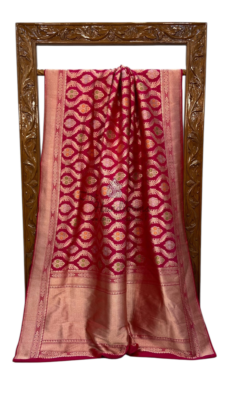 Pure Katan Silk Banarasi Handloom Saree - All over Jaal Work With Meenakari - The Handlooms