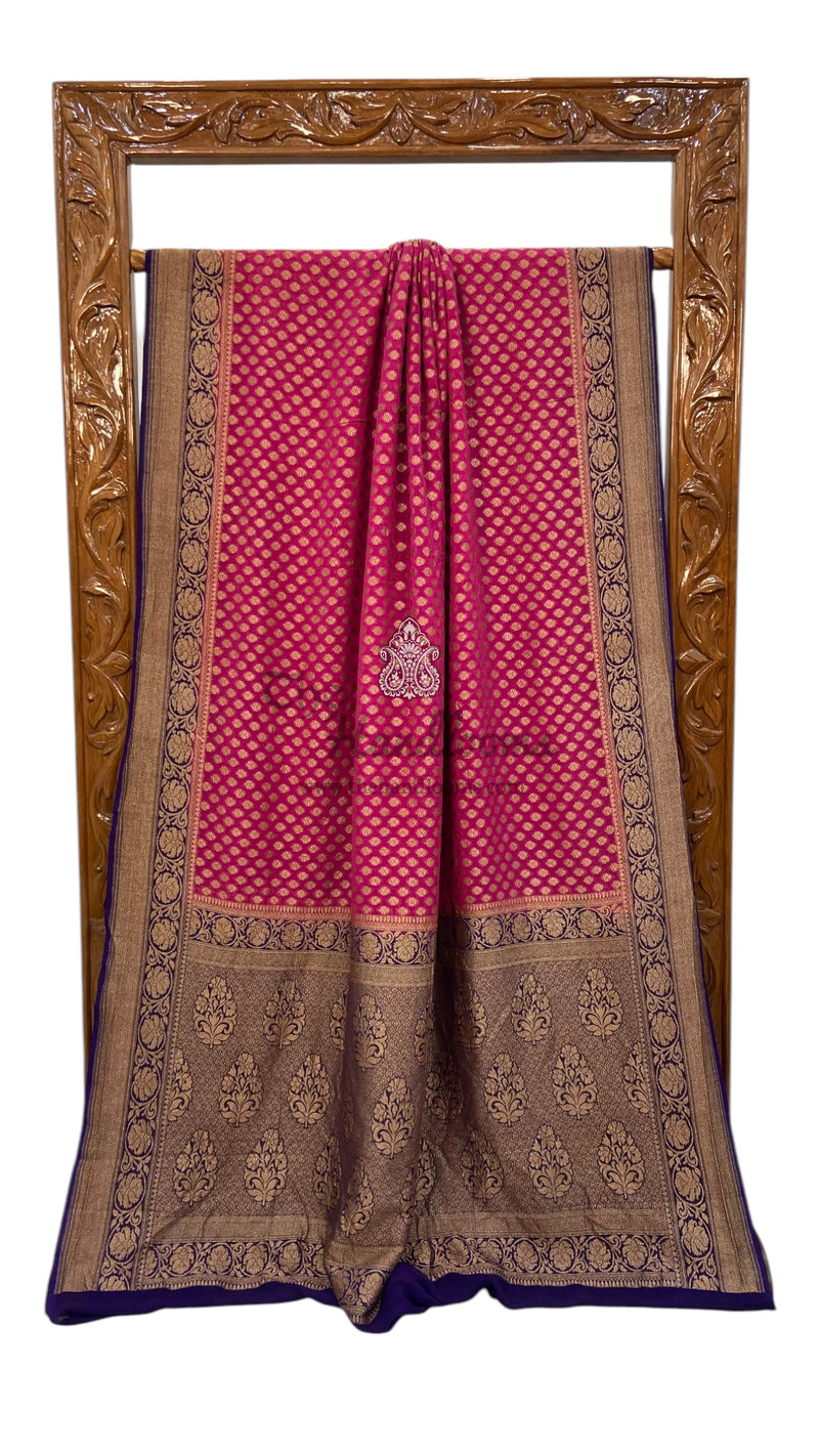 Khaddi Georgette Handloom Banarasi Saree - Antique Zari - The Handlooms