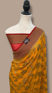 Khaddi Georgette Handloom Banarasi Saree - Antique Zari - The Handlooms