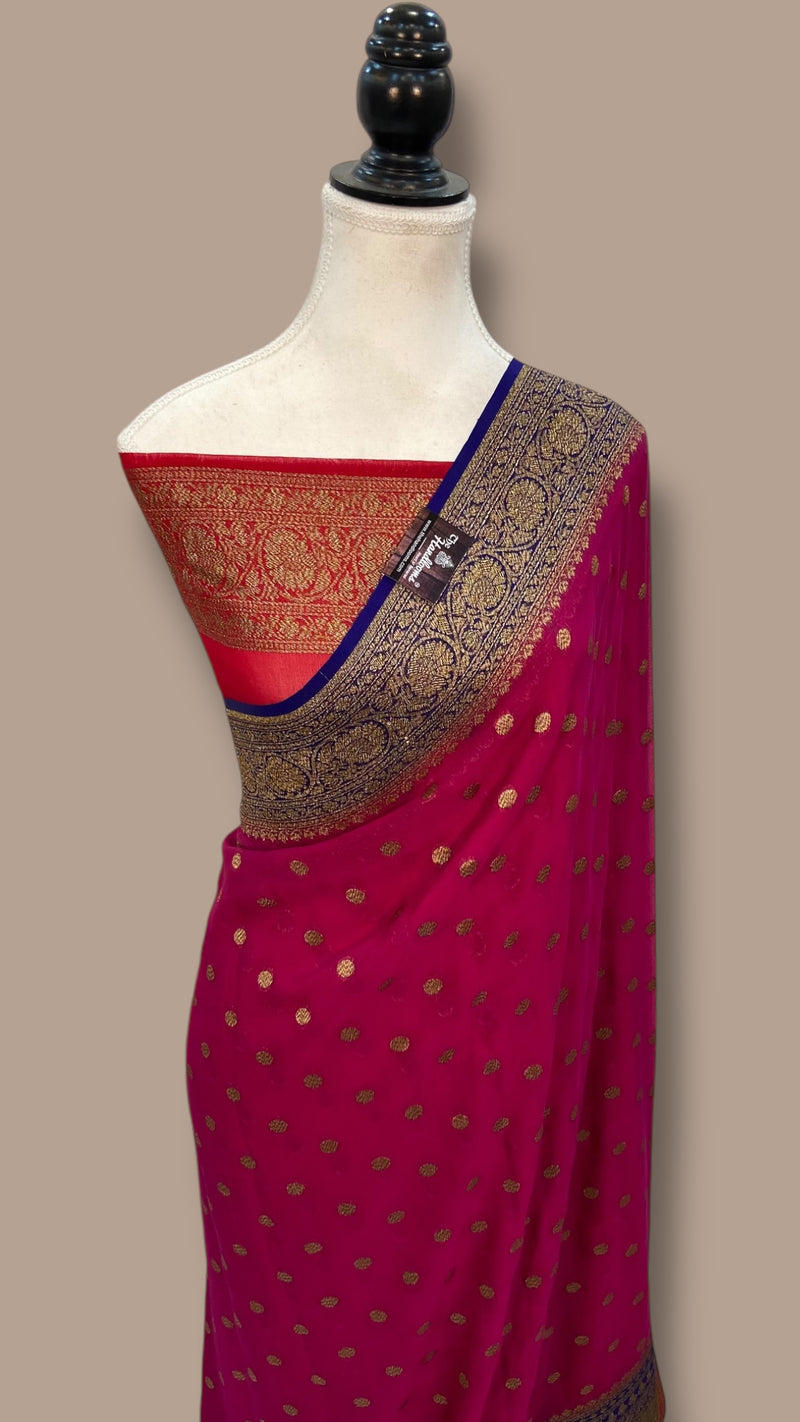 Khaddi Georgette Handloom Banarasi Saree -  Antique zari - The Handlooms