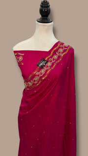 Pure katan Silk Handloom Banarasi Saree with Handwork: Zardozi, Diamond Chain, Katdana, and Abla Detailing - The Handlooms
