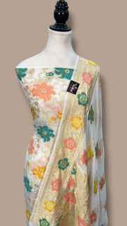 Khaddi Georgette Banarasi Dress material with Meenakari - The Handlooms