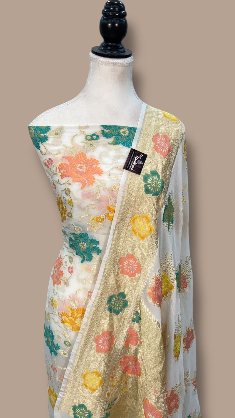 Khaddi Georgette Banarasi Dress material with Meenakari - The Handlooms