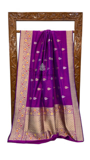 Pure Katan Silk Banarasi Handloom Saree - All over Sona Roopa Kadua motifs with meenakari in Border - The Handlooms