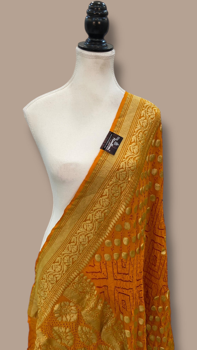Pure Georgette Banarasi Bandhej Handloom Dupatta - The Handlooms