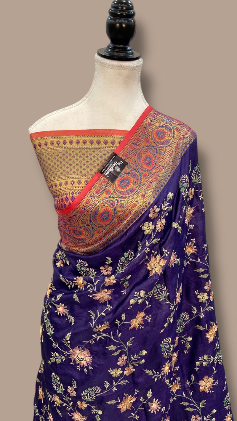 Tussar Silk Handloom Banarasi Saree With Chikankari - The Handlooms