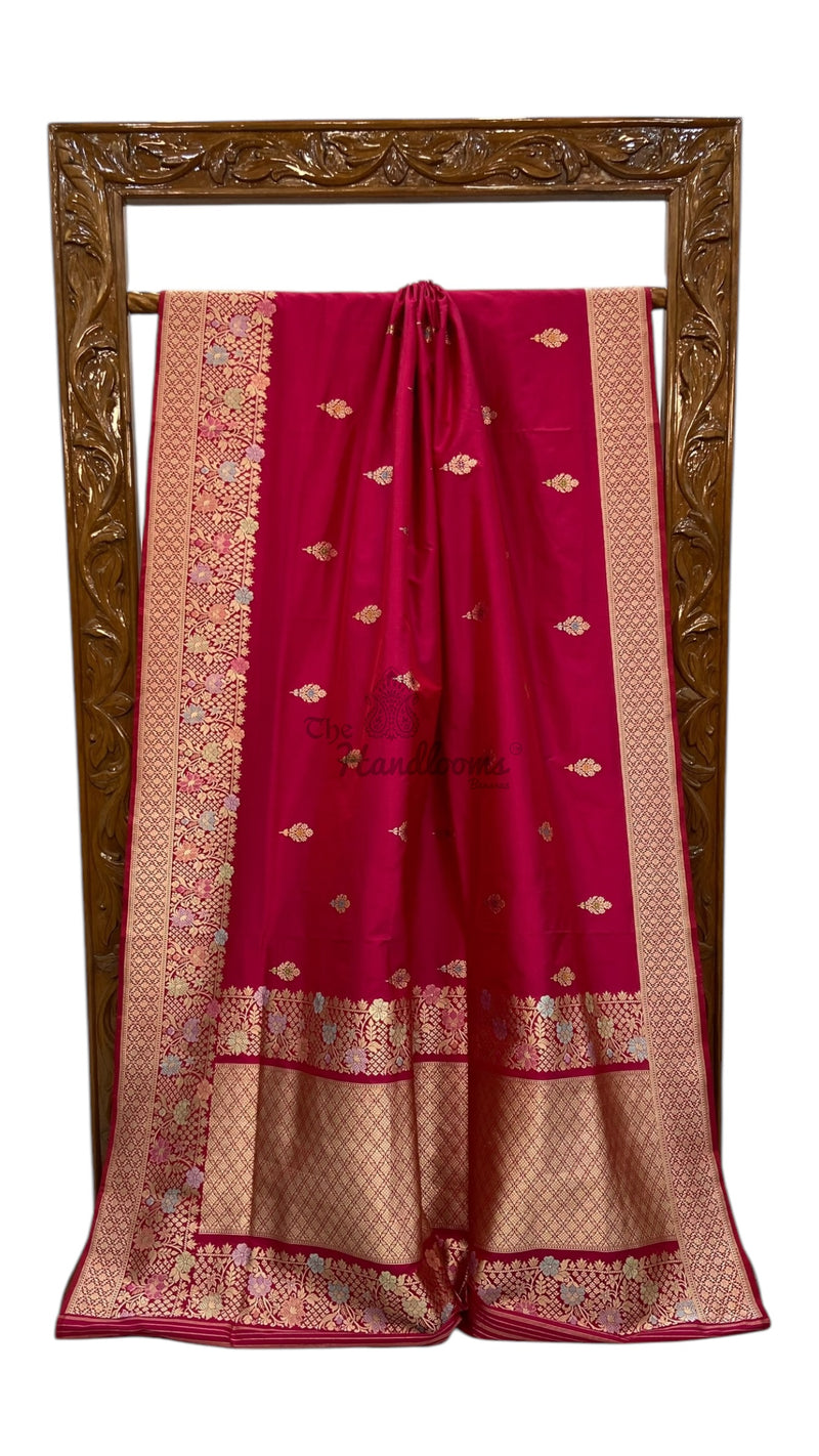 Pure Katan Silk Banarasi Handloom Saree - All over Sona Roopa Kadua motifs with meenakari in Border - The Handlooms