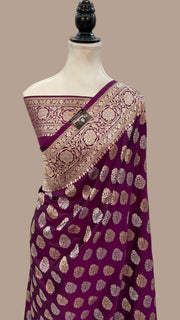 Purple Pure Katan Silk Banarasi Handloom Saree - All Over Sona Roopa Jaal Work - The Handlooms