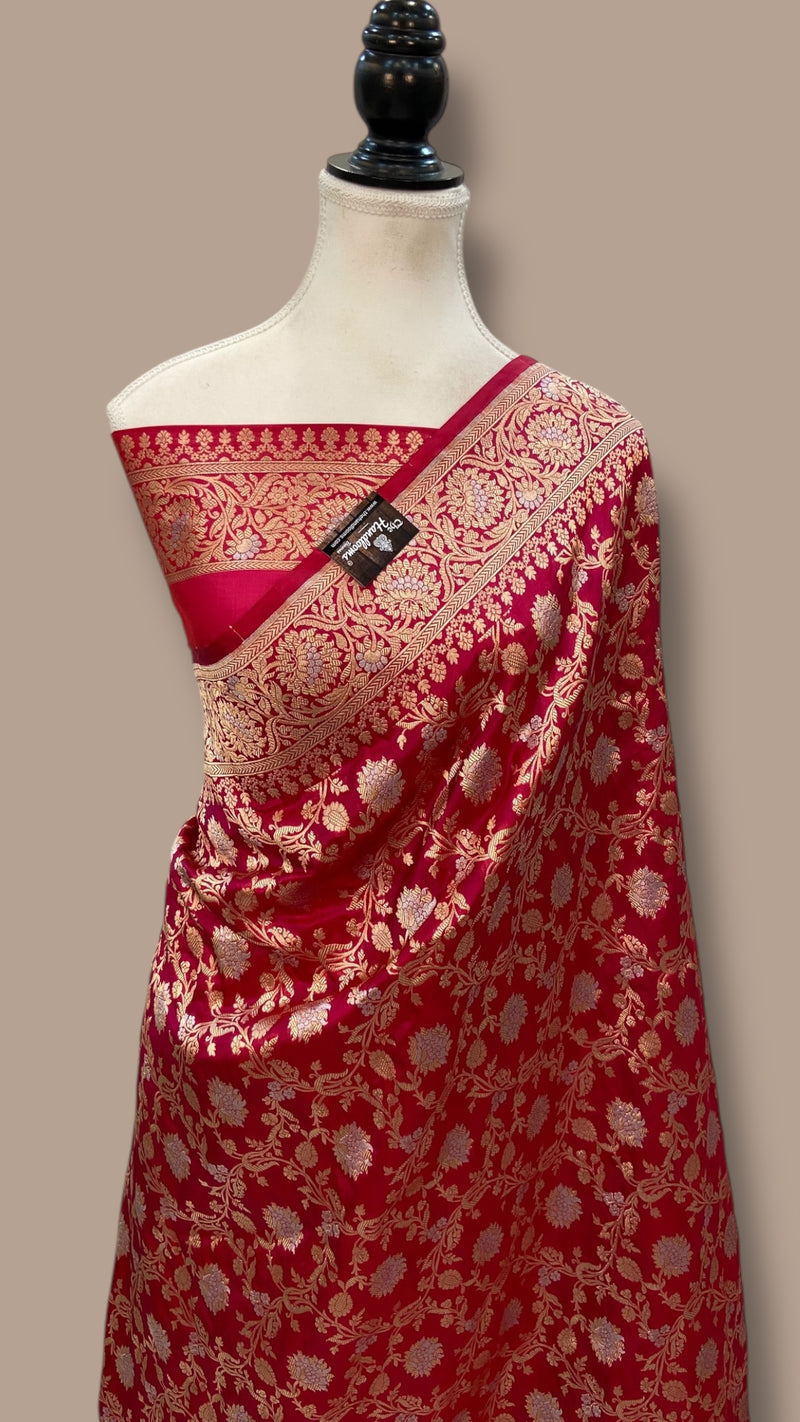 Pure Katan Silk Banarasi Handloom Saree - All Over Sona Roopa Jaal Work - The Handlooms