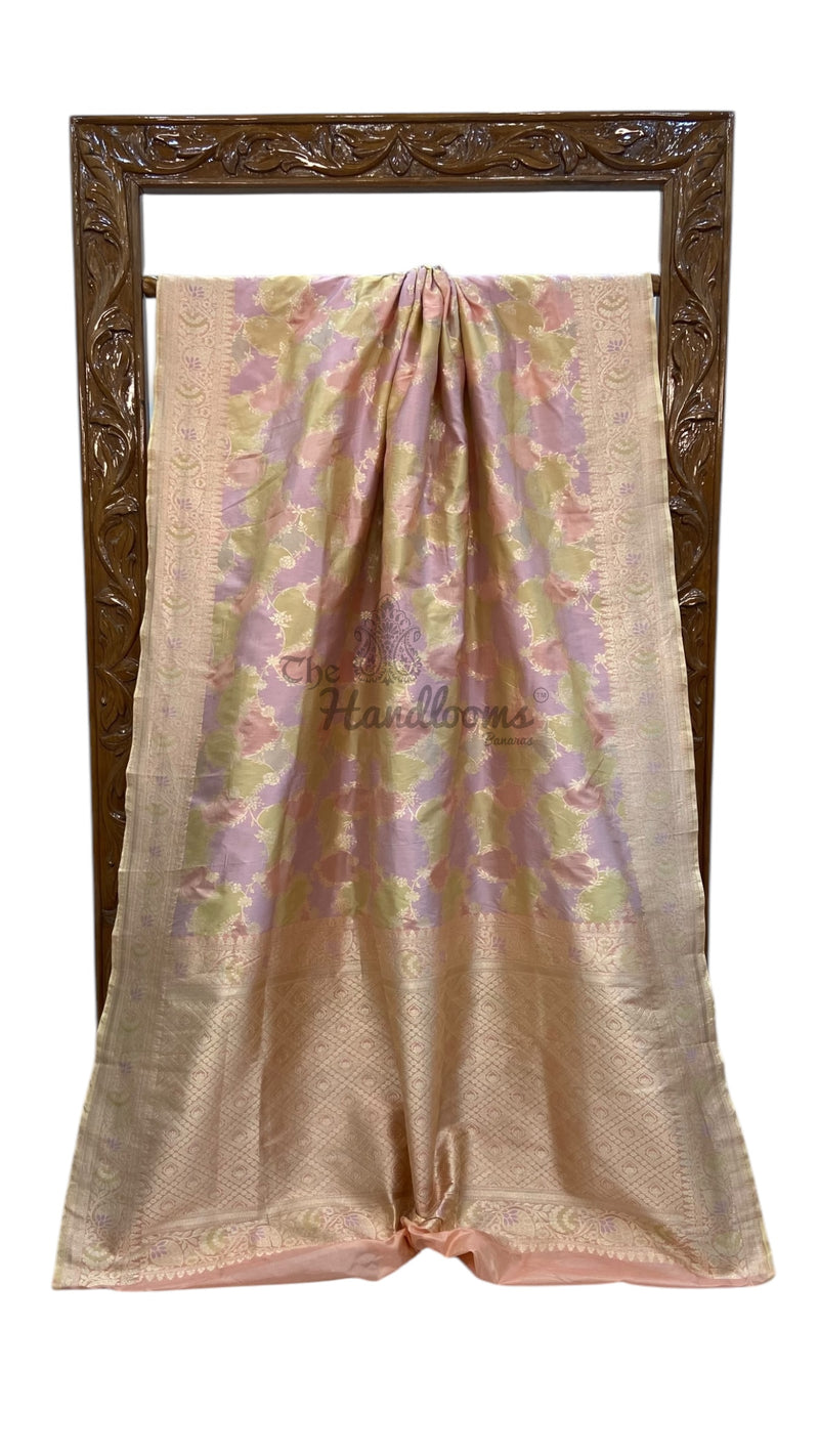 Pure Katan Silk Banarasi Handloom Saree - All over Jaal Work With Rangkart - The Handlooms