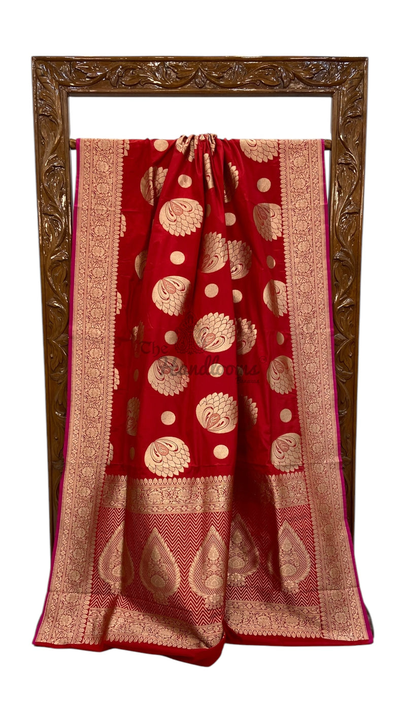 Pure Satan Silk Banarasi Handloom Saree - All over Motifs Work - The Handlooms