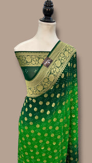 Dual Shade Pure Georgette Banarasi Bandhej Handloom Saree - The Handlooms