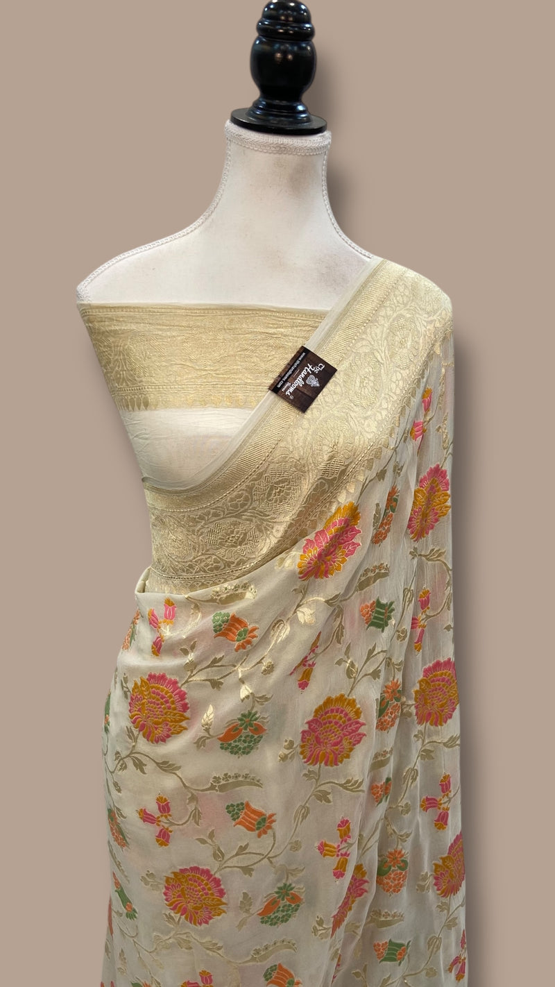 Pure Khaddi Georgette Handloom Banarasi Saree - All over Jaal Work With Meenakari - The Handlooms