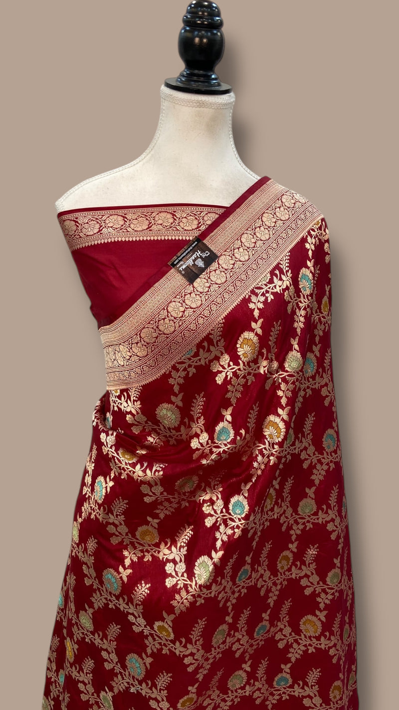 Pure Katan Silk Banarasi Handloom Saree - All over Jaal work With Meenakari - The Handlooms