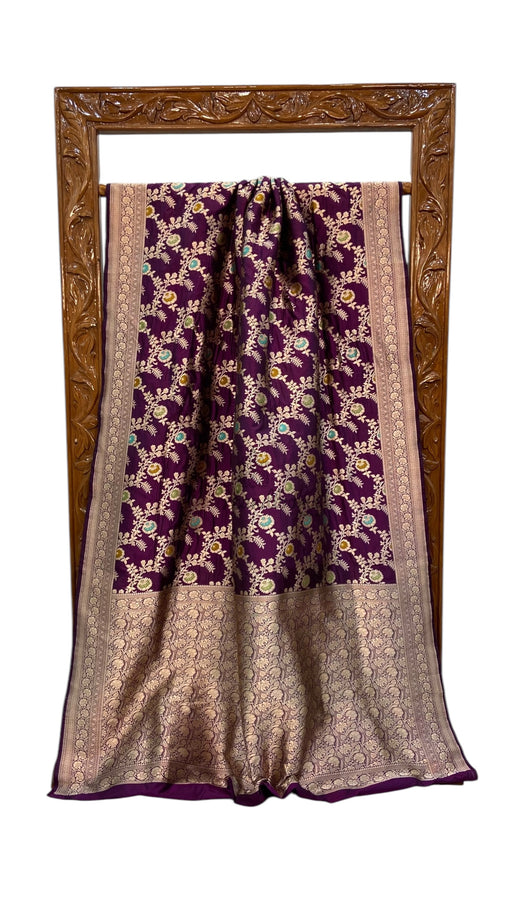 Pure Katan Silk Banarasi Handloom Saree - All over Jaal work With Meenakari - The Handlooms