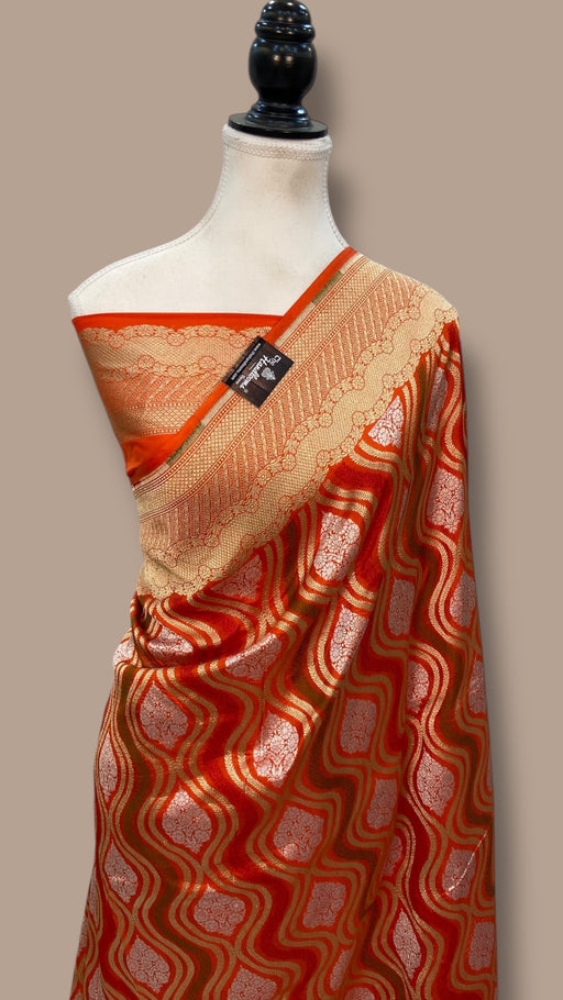 Pure Katan Silk Banarasi Handloom Saree - All over Sona Roopa Jaal work - The Handlooms