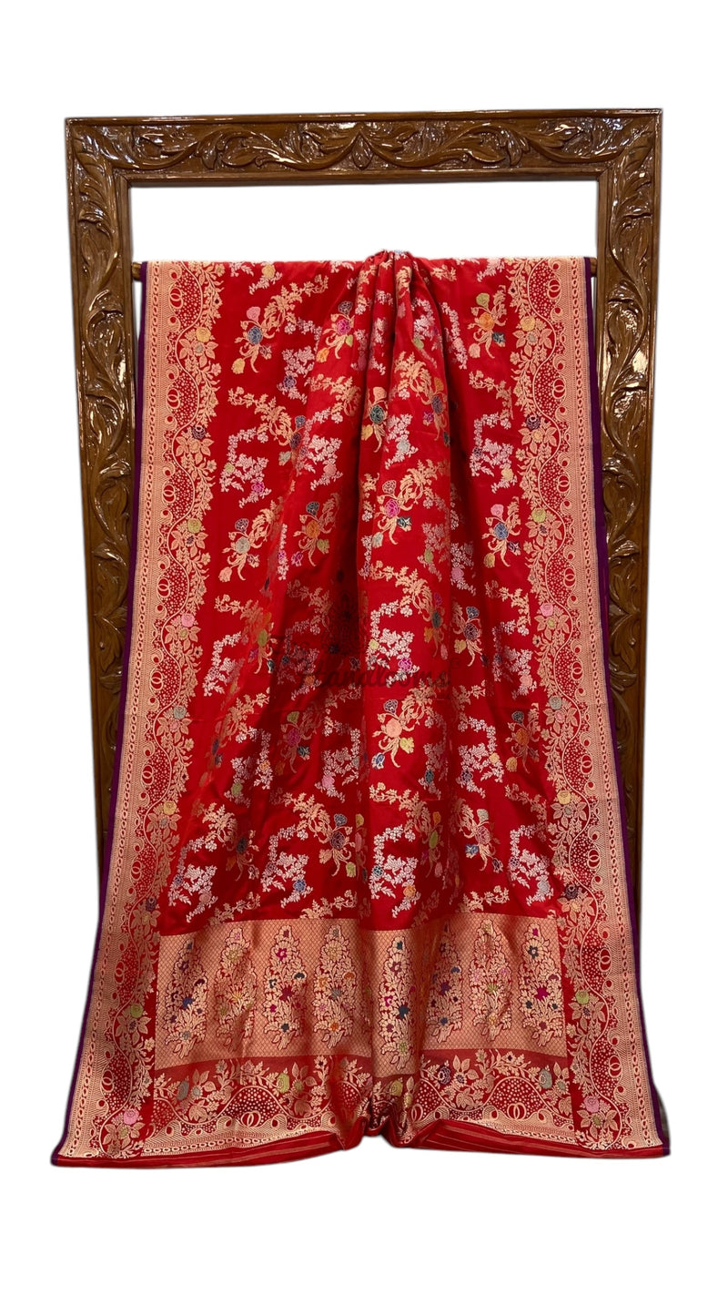 Ektara Pure Katan Silk Banarasi Handloom Saree - All over kadiyal Jaal work - The Handlooms