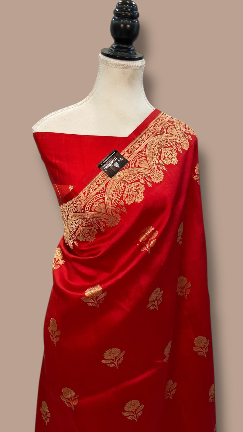 Pure Katan Silk Banarasi Handloom Saree - All over Kadua motifs - The Handlooms