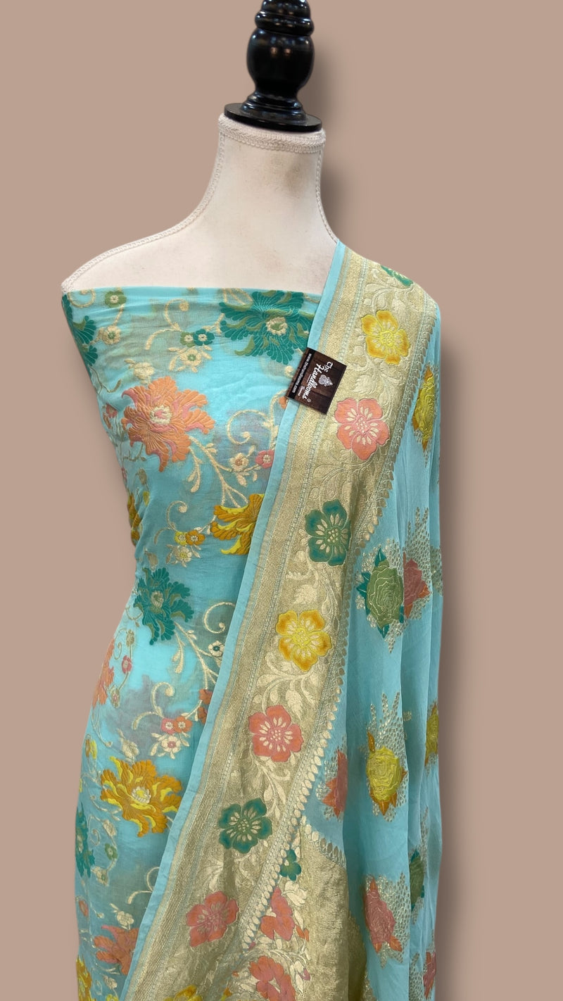 Khaddi Georgette Banarasi Dress material with Meenakari - The Handlooms