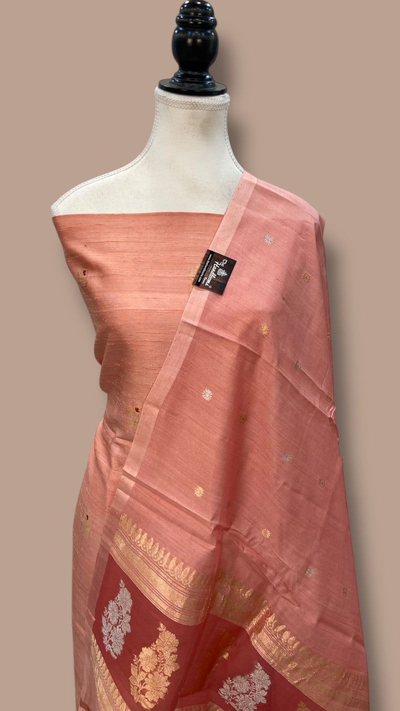 Pure Raw Silk Banarasi Handloom Dress material - All Over Kadua Motifs With Silk Dupatta - The Handlooms