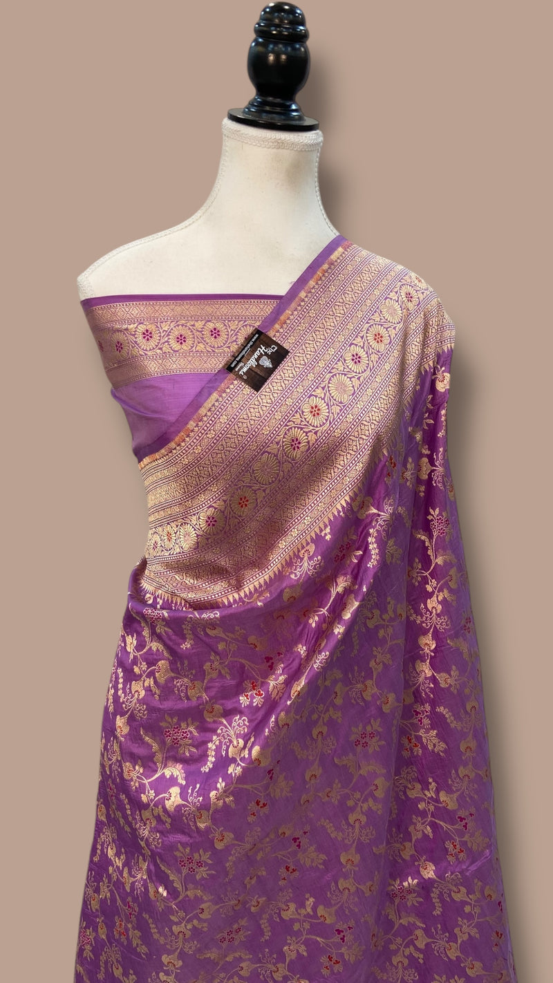 Pure Katan Silk Banarasi Handloom Saree - All over Jaal work With Meenakari - The Handlooms