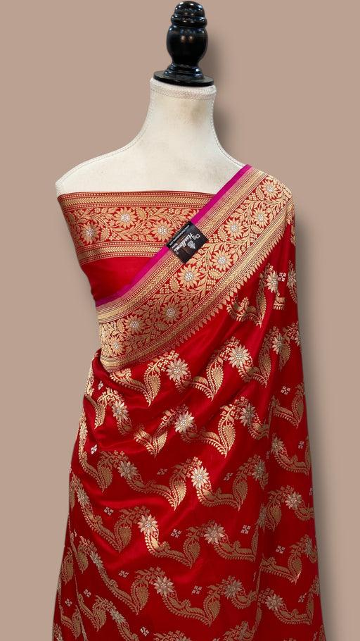 Pure Katan Silk Banarasi Handloom Saree - All Over Kadiyal Jaal Work - The Handlooms
