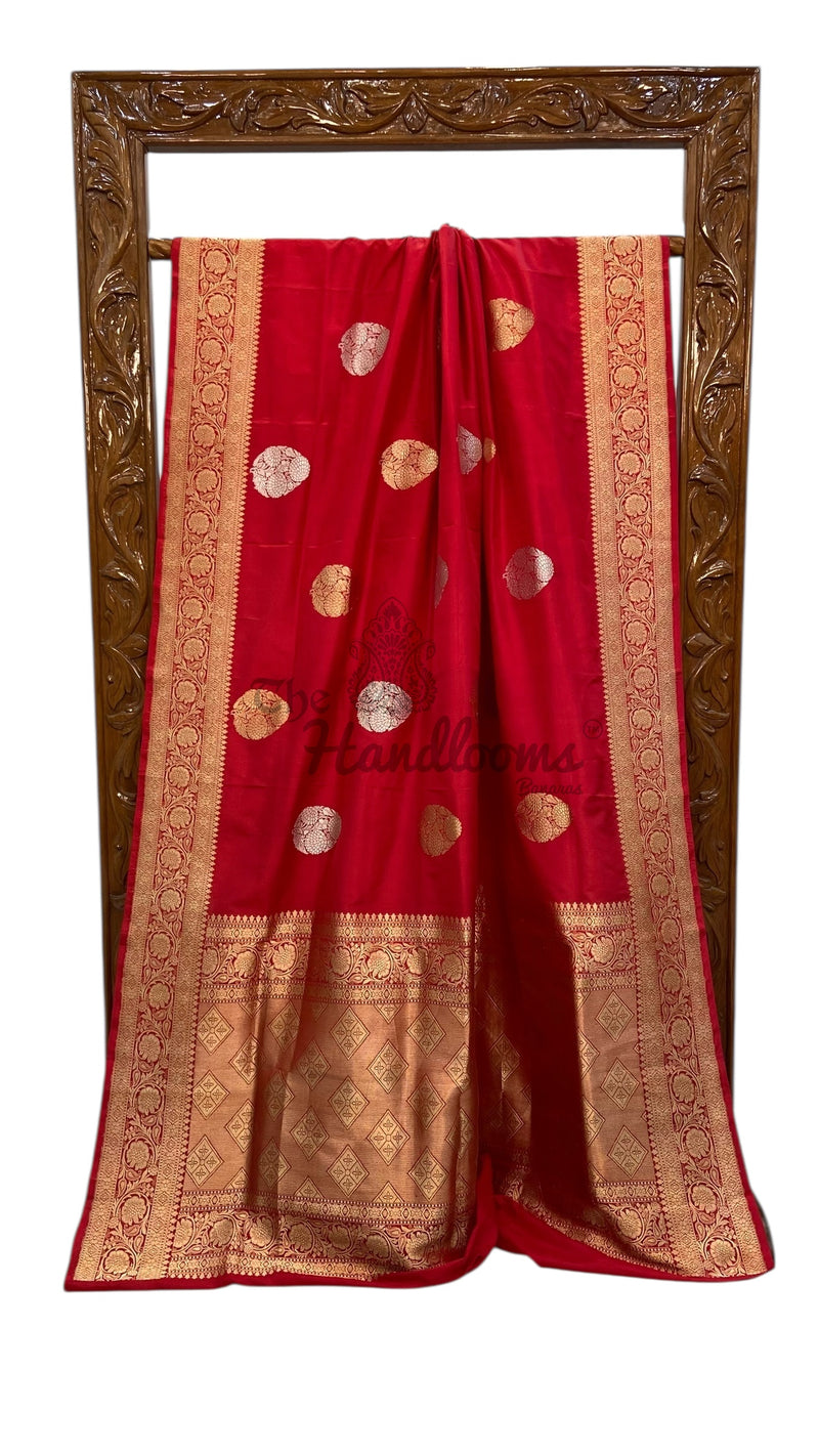 Pure Katan Silk Banarasi Handloom Saree - All Over Sona Roopa Kadua Boota - The Handlooms