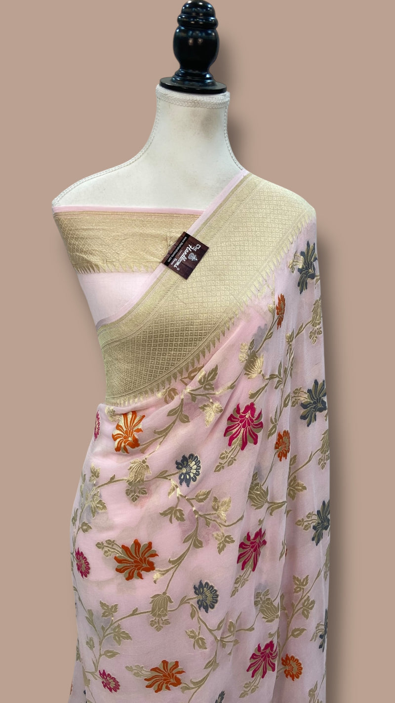 Pure Khaddi Georgette Handloom Banarasi Saree - All over Jaal Work With Meenakari - The Handlooms