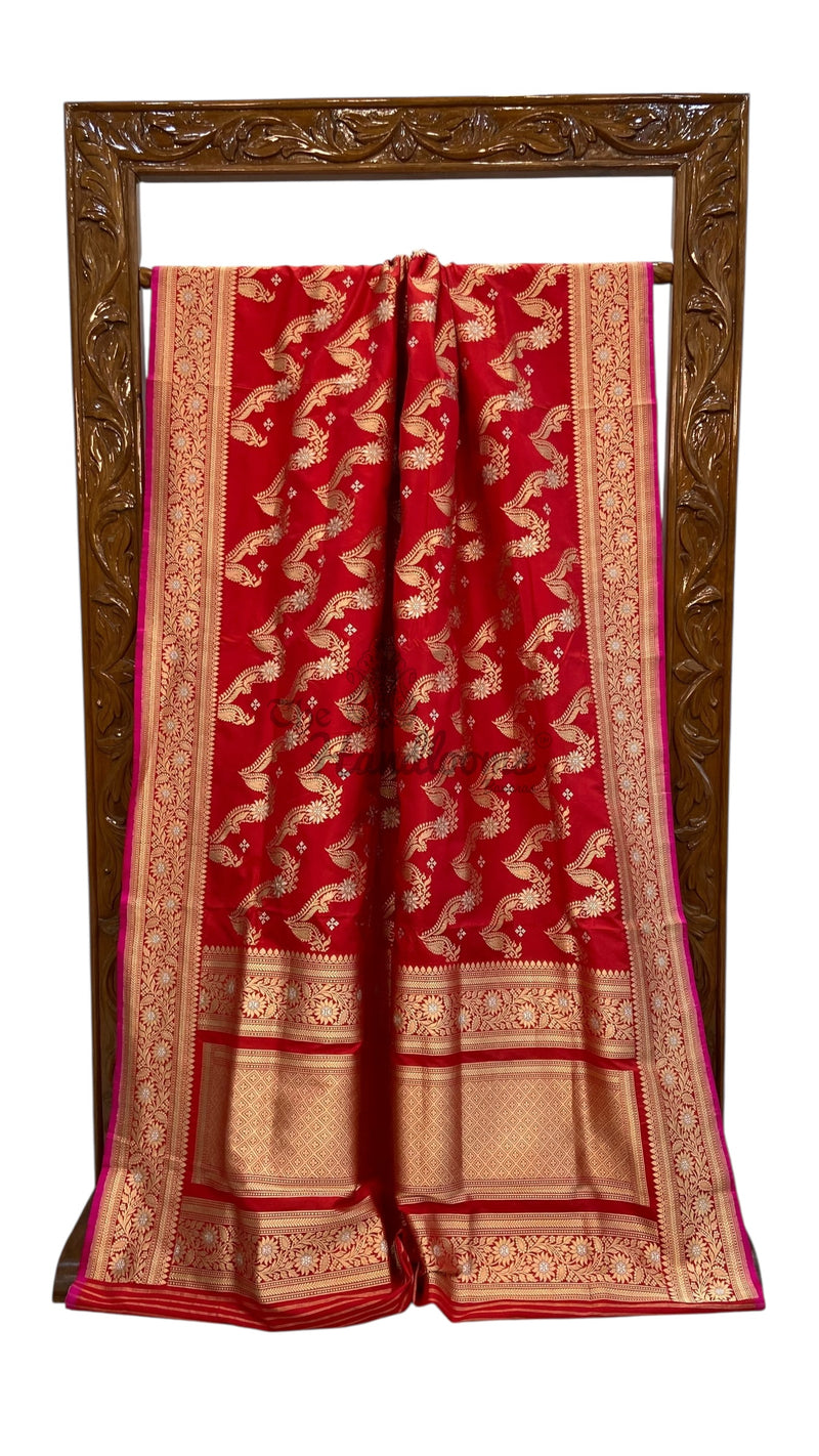 Pure Katan Silk Banarasi Handloom Saree - All Over Kadiyal Jaal Work - The Handlooms