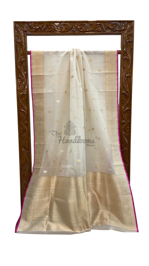 Pure Kora Handloom Banarasi All Over Kadua Motifs Saree - The Handlooms