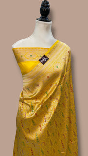 Regal Pure Katan Silk Banarasi Saree – Handwoven Tanchui Brocade with Meenakari Work - The Handlooms