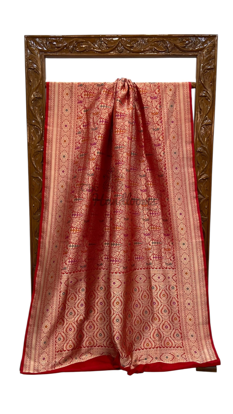Regal Pure Katan Silk Banarasi Saree – Handwoven Tanchui Brocade with Meenakari Work - The Handlooms