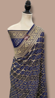 Pure Georgette Banarasi Bandhej Handloom Saree - The Handlooms