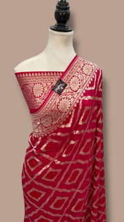 Hot Pink Pure Khaddi Georgette Handloom Banarasi Saree - The Handlooms