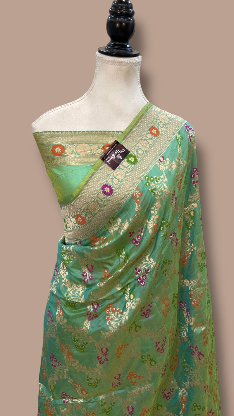 Pure Katan Silk Banarasi Handloom Saree - All over Jaal work With Meenakari - The Handlooms