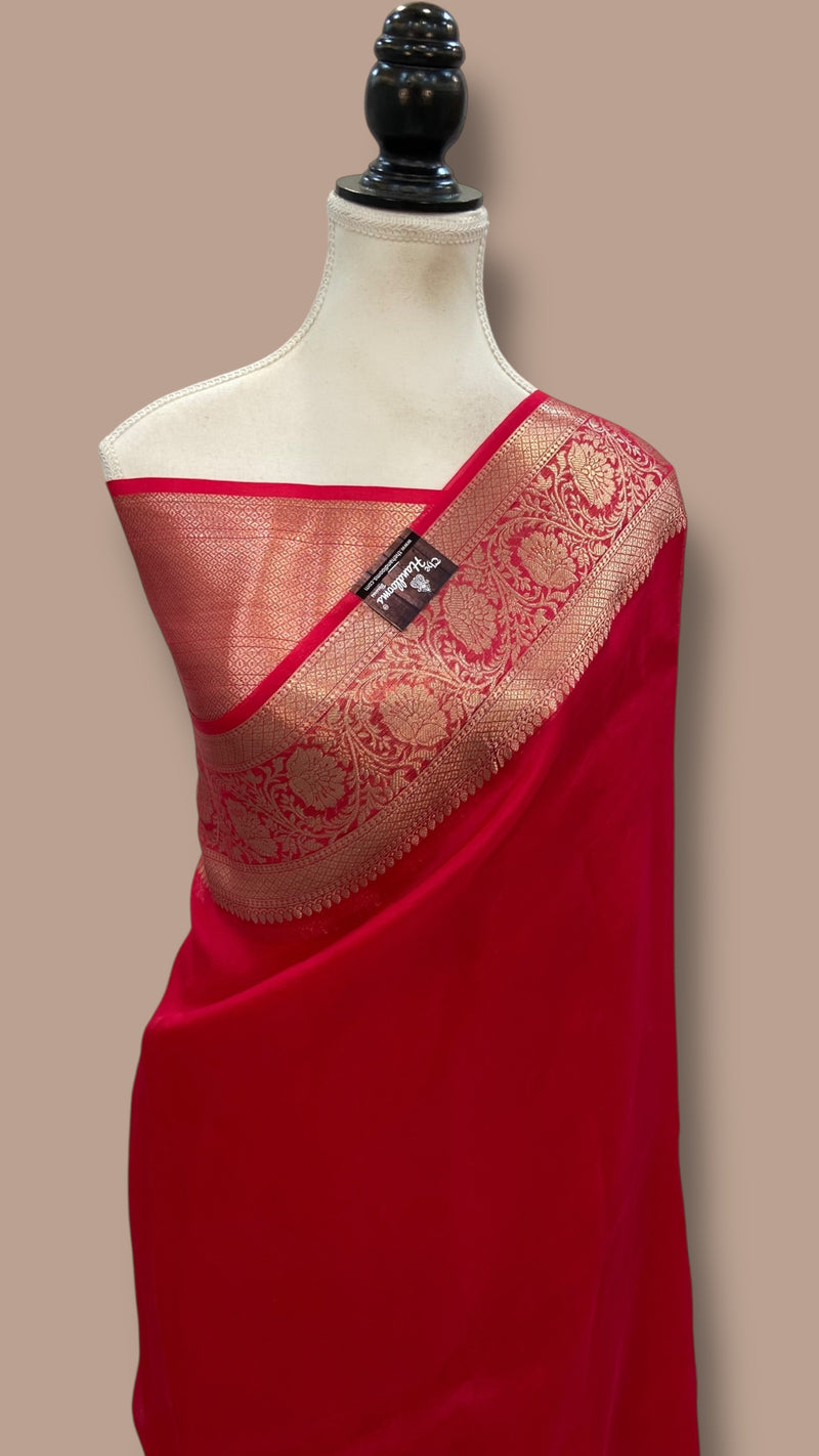 Hot Pink Pure Kora Handloom Banarasi Saree - The Handlooms