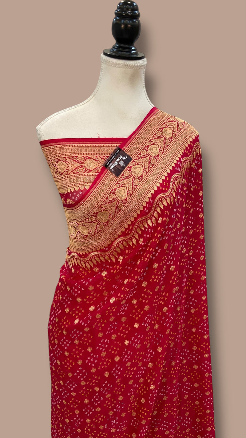 Pure Georgette Banarasi Bandhej Handloom Saree - The Handlooms