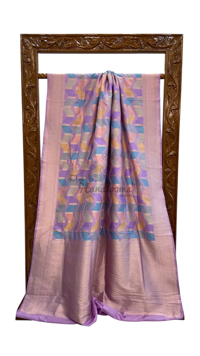 Multicolor Pure Katan Silk Banarasi Handloom Saree - All over Jaal Work With Rangkart - The Handlooms