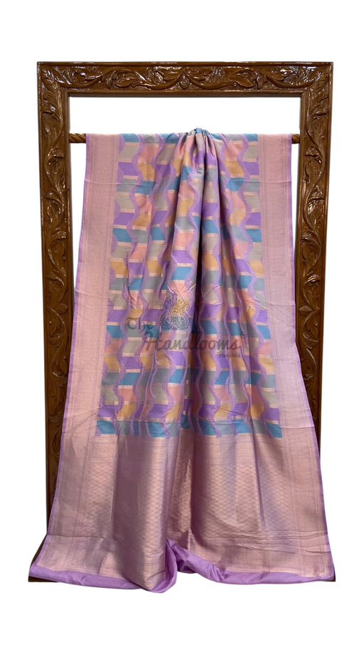 Multicolor Pure Katan Silk Banarasi Handloom Saree - All over Jaal Work With Rangkart - The Handlooms