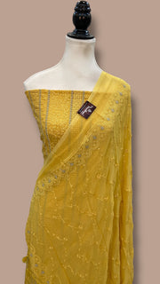 Pure Georgette Banarasi Chikankari Dress Material - The Handlooms