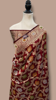 Pure Katan Silk Banarasi Handloom Saree - All Over Jaal Work - With Meenakari - The Handlooms