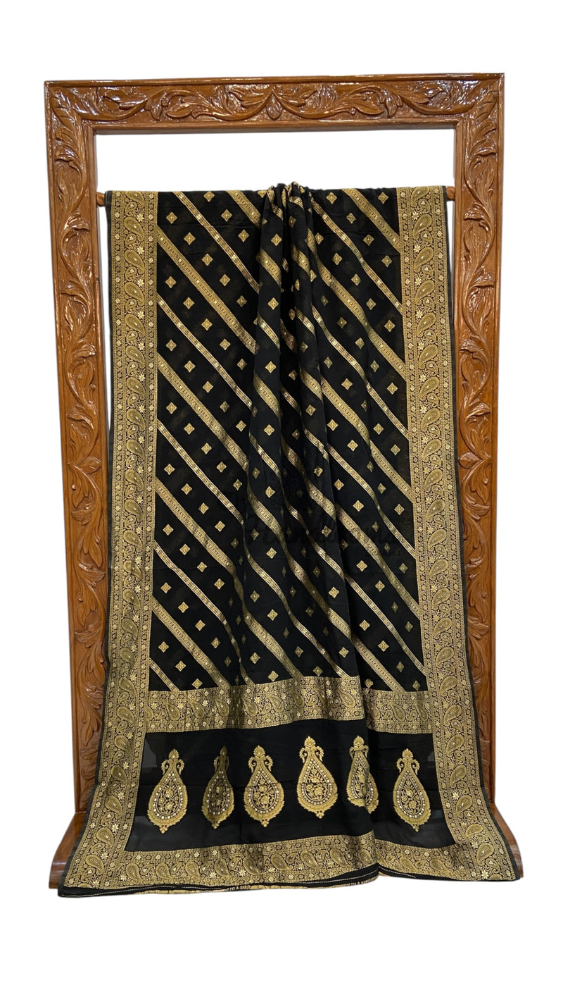 Black Georgette Banarasi Saree - The Handlooms