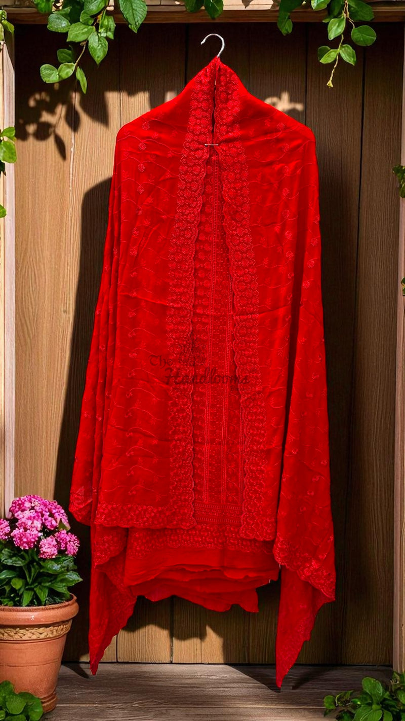 Pure Georgette Banarasi Chikan kari Dress Material - The Handlooms